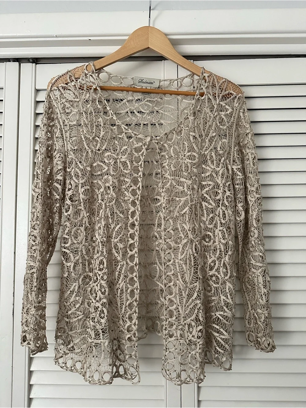 Soulmates Cream Crochet Lace Silk Jacket - Picture 3 of 8
